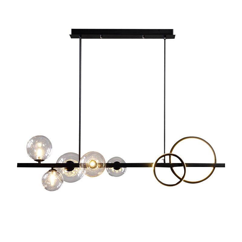 5 Light Modern Black Metal Island Pendant Lighting Spherical Glass Island Ceiling Light for Dining Table