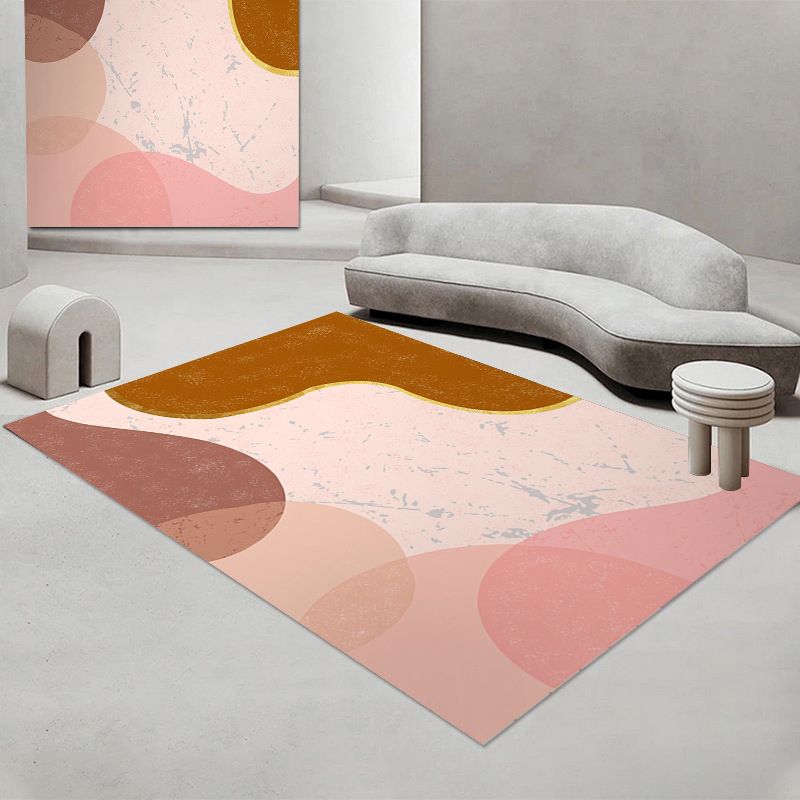 Pink Abstract Color Piece Rug Polyester Modern Rug Stain Resistant Rug for Living Room