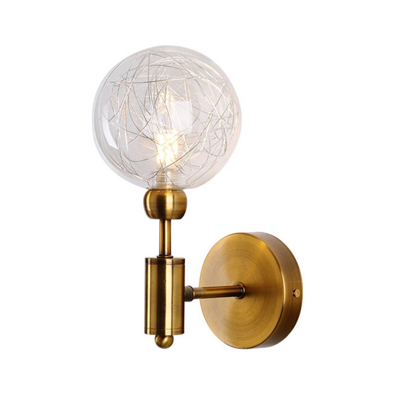 1/2-Light Bedroom Sconce Wall Light Industrial Style Black/Brass Finish Wall Lamp with Orbit Clear Glass Shade