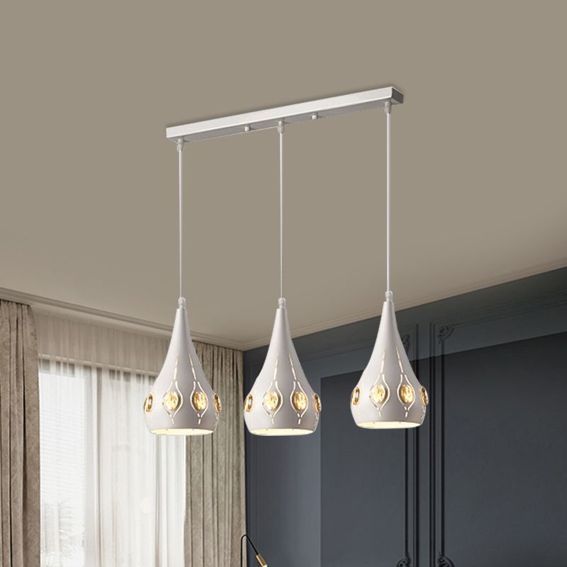 Lampe en grappe de fer en larme pendentif simple 3 têtes de plafond de suspension blanc avec décoration en cristal