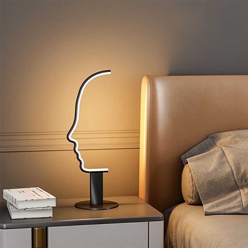 Lampada da tavolo a forma di viso Line Art Lampada da comodino minimalista in metallo a LED in nero