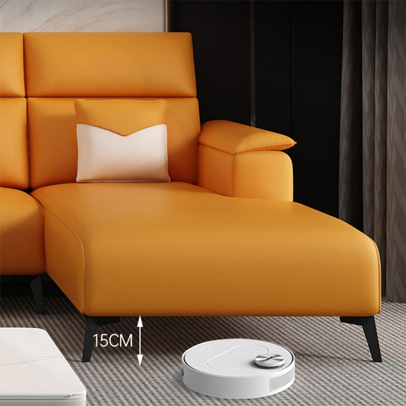 Contemporary Sofa Chaise Faux Leather Living Room Square Arm Seating