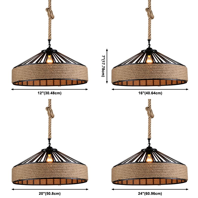 Industrial Rope Commercial Pendant Lighting Drum 1-Light Pendant Ceiling Lights