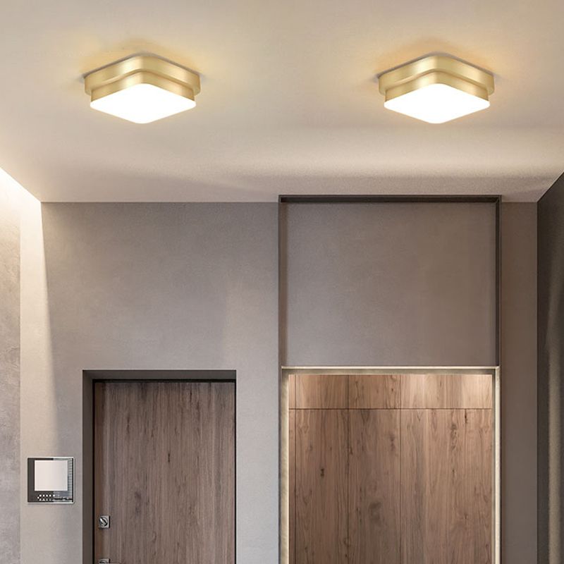 Geometric Small Aisle Ceiling Light Metal Simplicity LED Flush Mount Fixture in Gold