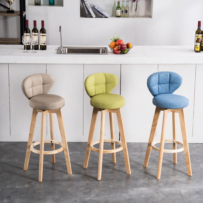 Contemporary Solid Wood Barstool Indoor Bar Stool with Footrest and Cushion