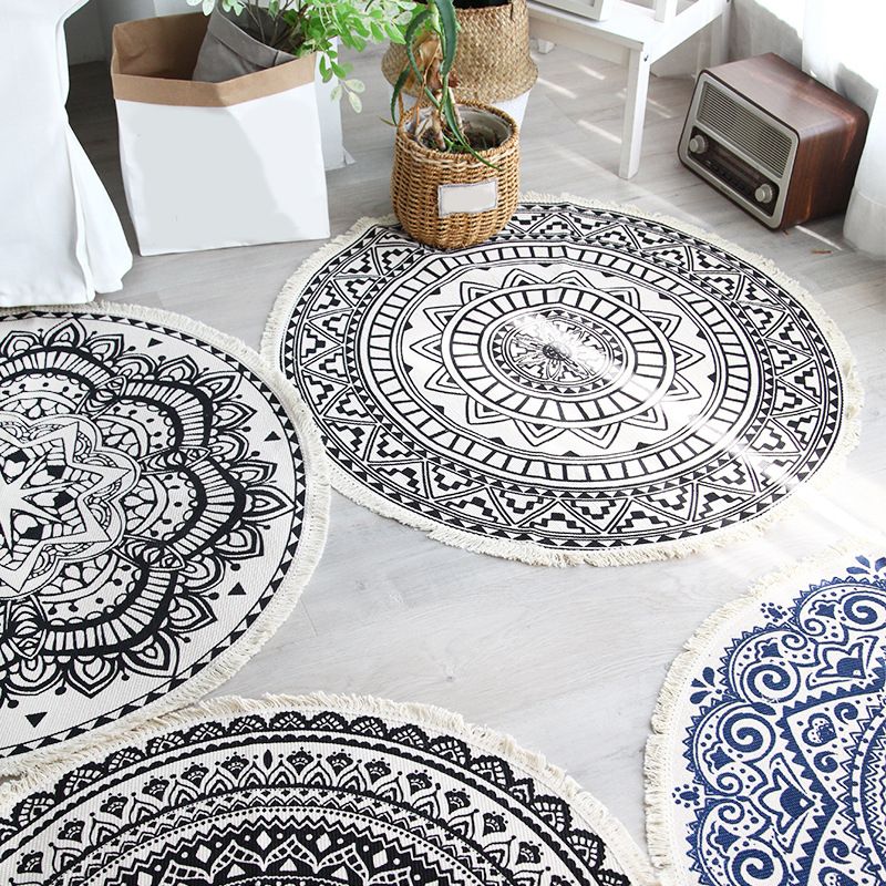 Bohemian Style Bedroom Rug Multicolored Geometric Carpet Cotton Pet Friendly Rug