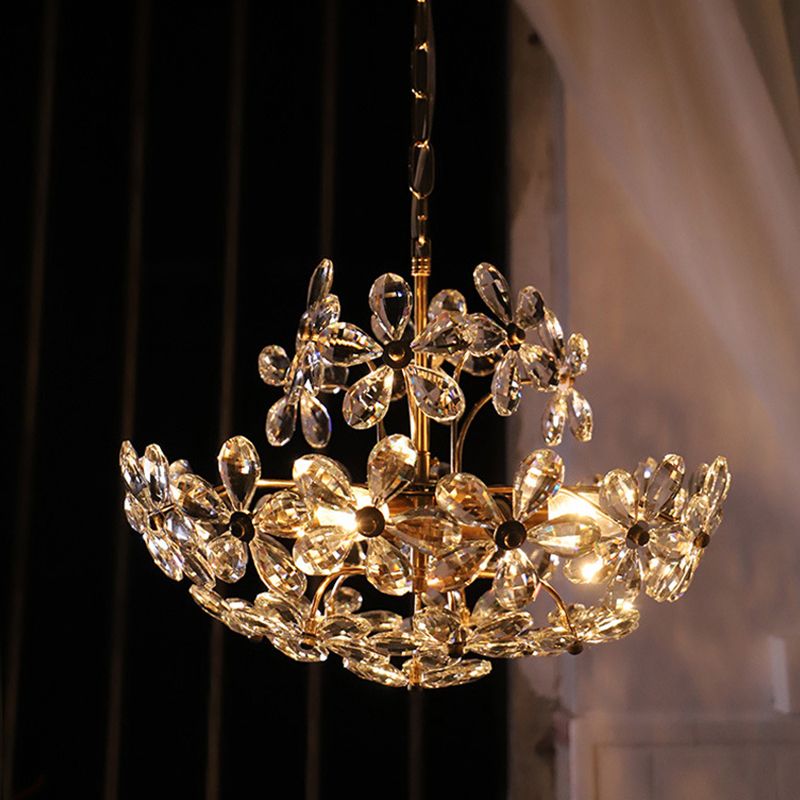 Fantasy Petal-shaped Crystal Chandelier Vintage Brass Multi-lights Lighting Fixture for Living Room