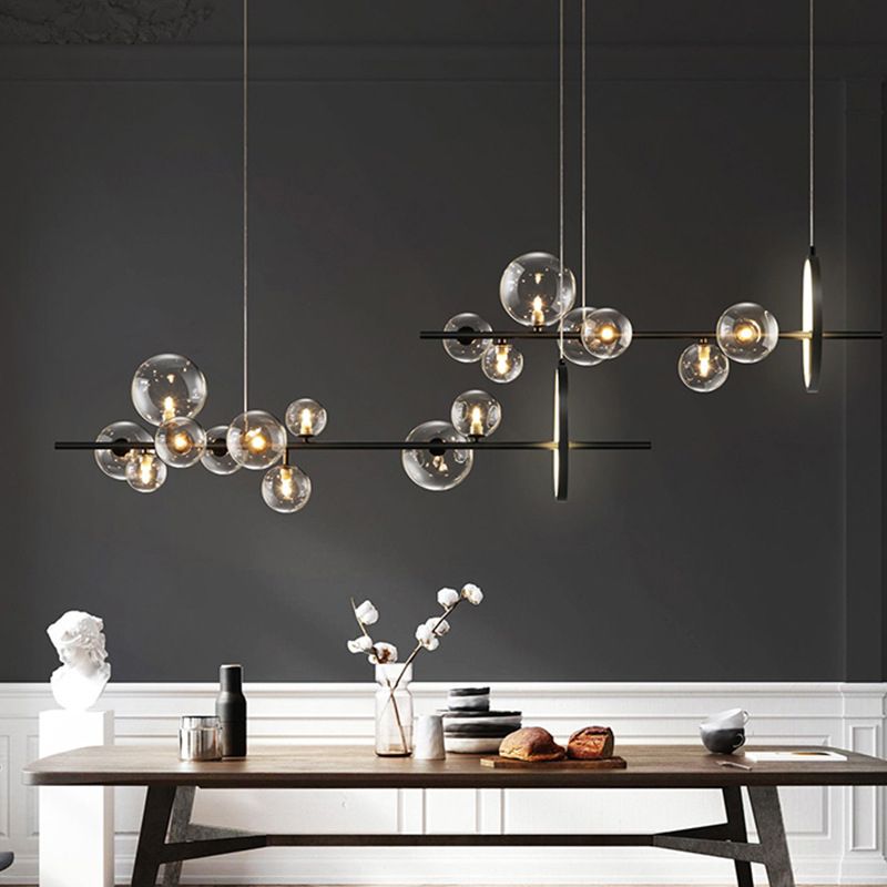 Modern Simple Chandelier Linear Clear Glass Island Chandelier Lights for Dining Room