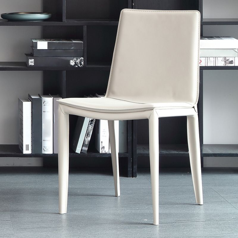 Contemporary Leather Dining Chair Armless Metal Side Chair for Home Use