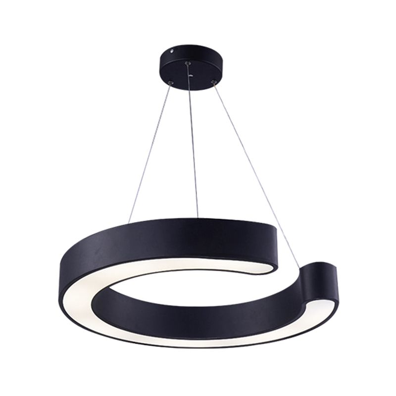 C Shaped Acrylic LED Pendant Minimalist Black/White Hanging Lamp in Warm/White Light, 21.5"/31.5" Wide