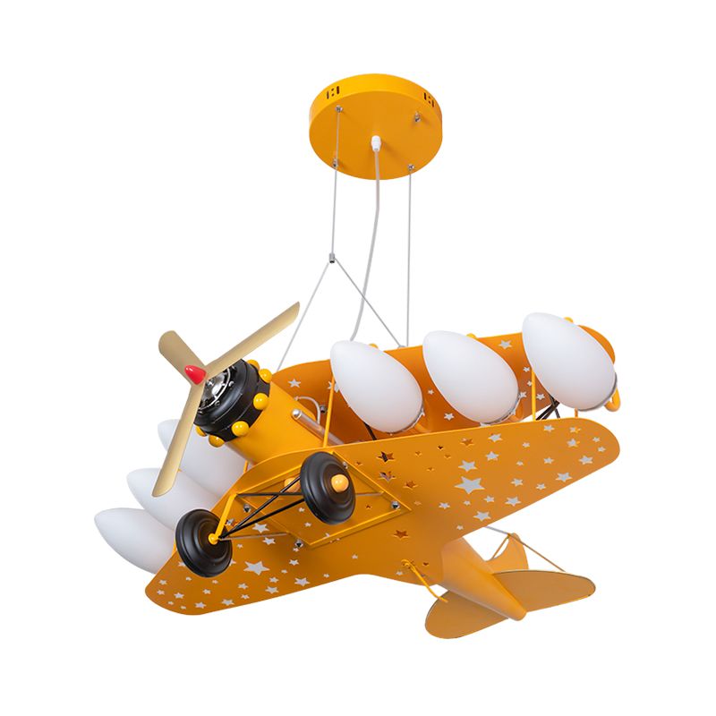 6 Bulbs Propeller Plane Suspension Light with Star Modern Stylish Metal Chandelier for Cloth Shop