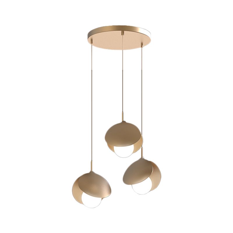 Shell Shape Multiple Hanging Light Modernist Metal 3 Lights Gold Finish LED Ceiling Suspension Lamp with Round Canopy