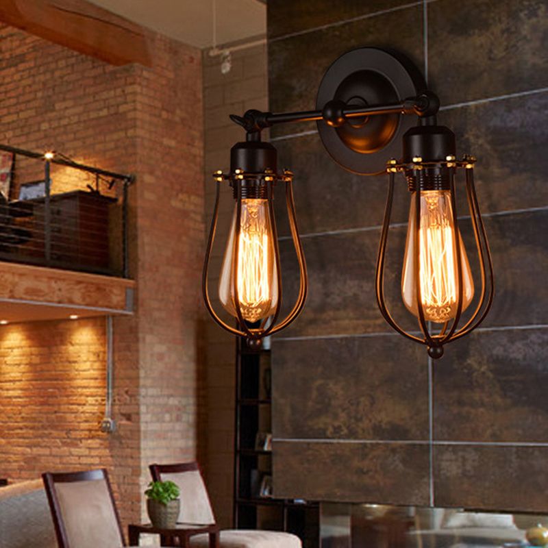 2 Leuchten Metall Wandmontierte Leuchte Industrie -Glühbirnen -Käfig Wandmontage Licht für Hall und Foyer
