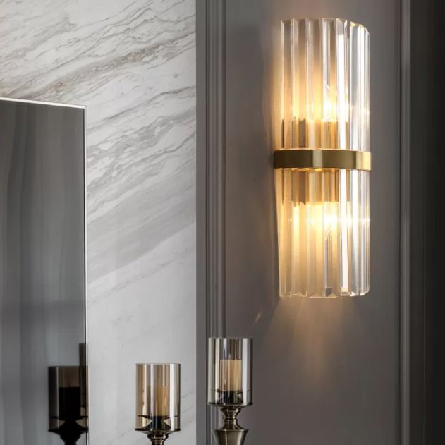 Transparent Crystal LED Wall Lamp 23.5" H Post-modern Style Copper Sconce Lights for Living Room