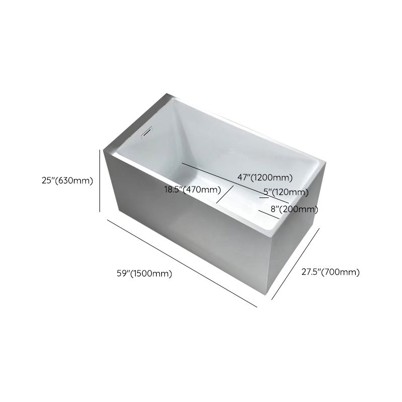 Contemporary Rectangle Acrylic Bathtub Freestanding Soaking Bathtub