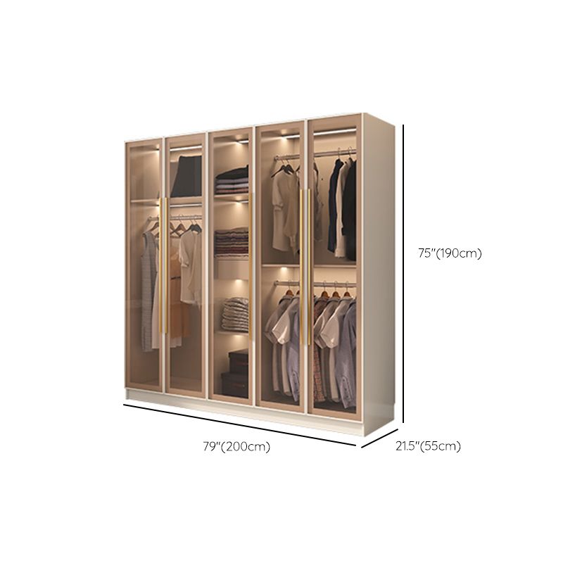 Glass and Wood Wardrobe Cabinet with Shelves Modern Wardrobe Closet
