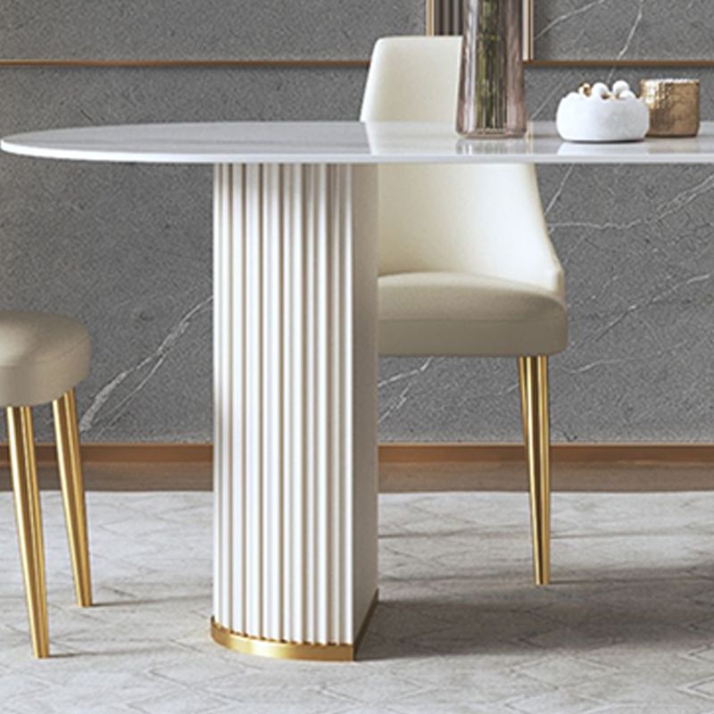 Contemporary Sintered Stone Dining Table Oval Double Pedestal Table for Home Use