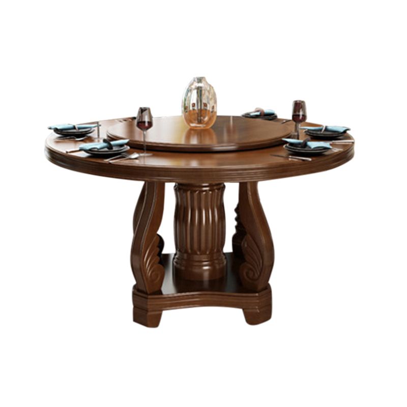 Contemporary Turntable Pedestal Dining Table Wood Dinner Table for Home