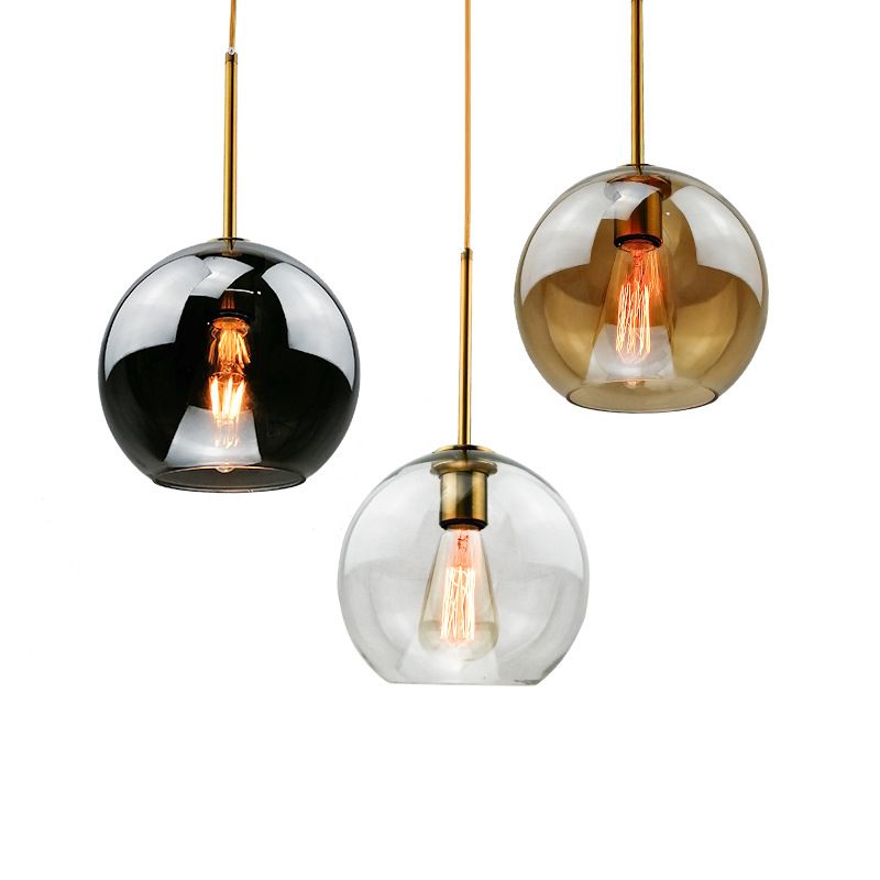 Modern Concise Globe Pendant Light Electroplate Copper Hanging Lamp with Glass Shade
