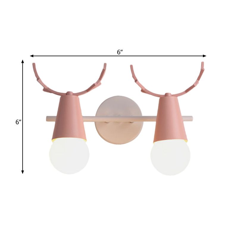 2 Heads Cone Wall Light with Antlers Contemporary Metal Wall Sconce for Study Room