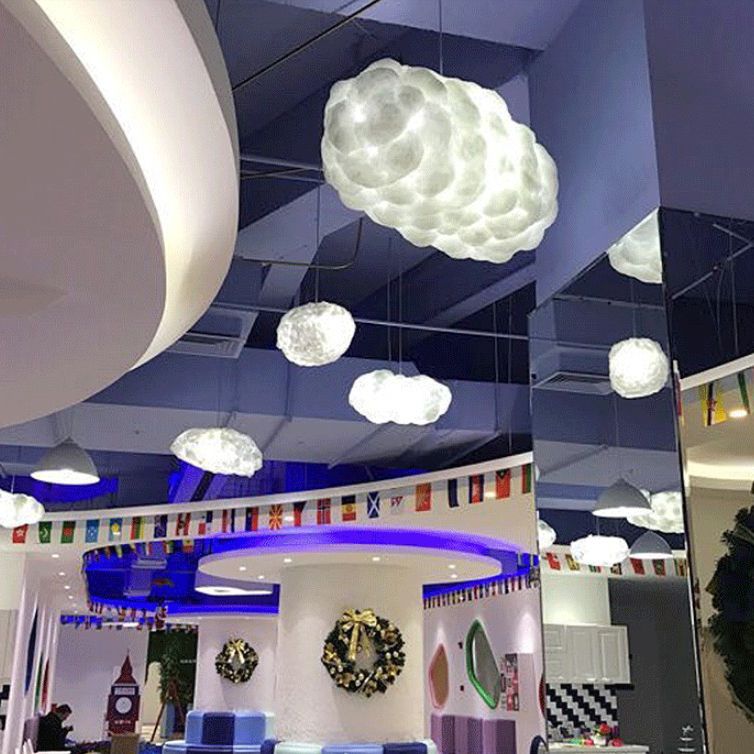 White 1-Light Modern Hanging Lamp Kit Cloud Silk Pendant for Dining Room