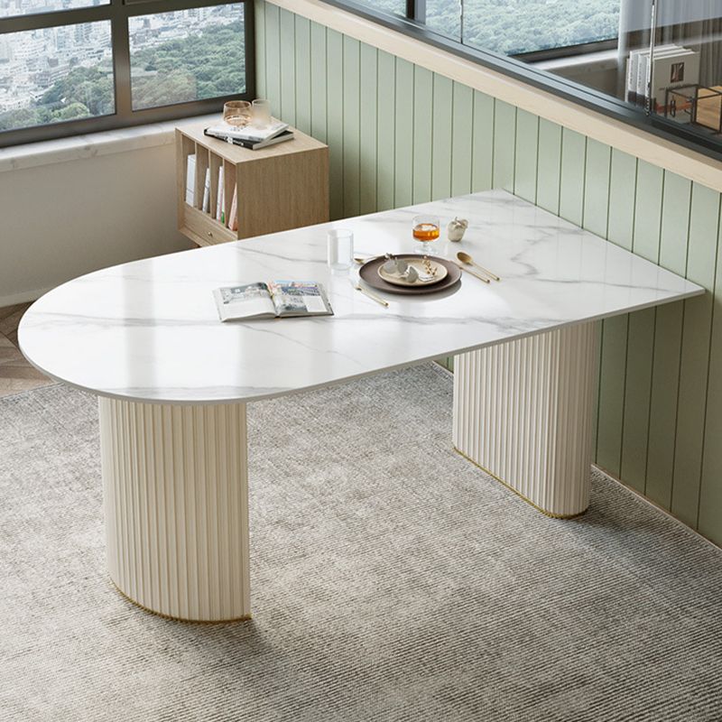 Glam Double Pedestal Dining Table Stone Table for Dining Room
