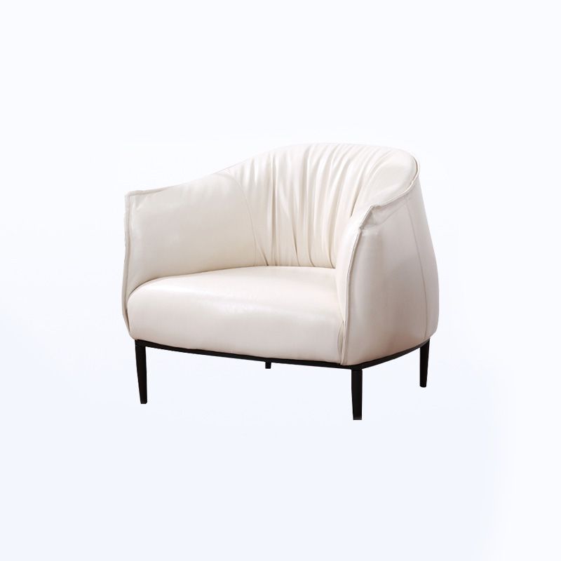 Faux Leather Solid Color Barrel Chair with Basic Four Leg for Bedroom