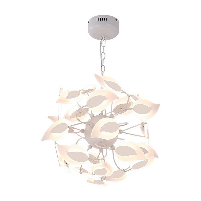 Leaf Chandelier Lighting Fixture Modern Acrylic White LED Hanging Pendant Light for Dining Room