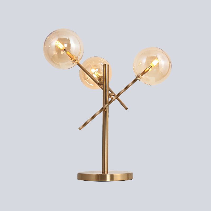 Simple Global Metal Night Light Amber Glass 1 Head Living Room Table Lampe en or