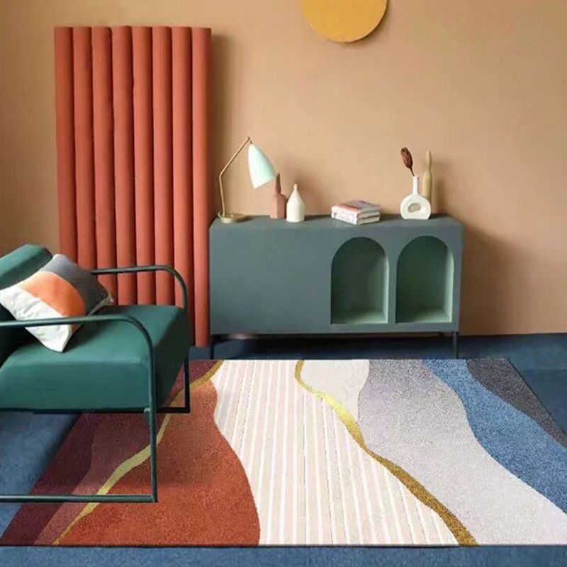 Dark Orange Circle Carpet Polyester Magnificent Carpet Washable Carpet for Home Decor