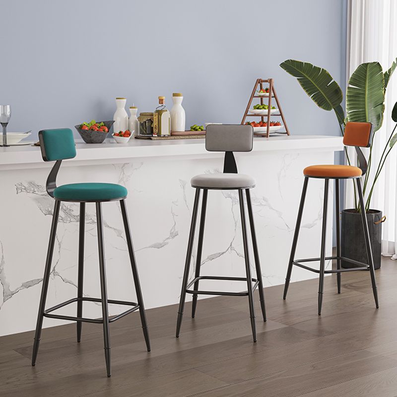 Modern Armless Backrest Counter Stool Iron Bar Stool with Cushion for Living Room
