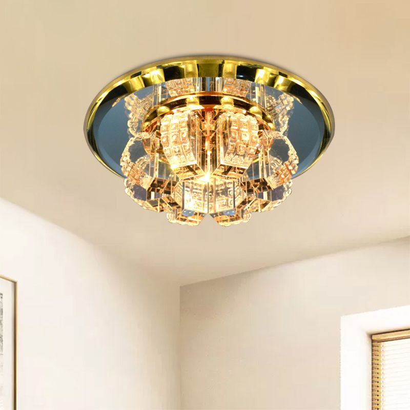 Gold Blooming Mini Flush Light Modern Crystal Strap Corridor LED Close to Ceiling Lamp