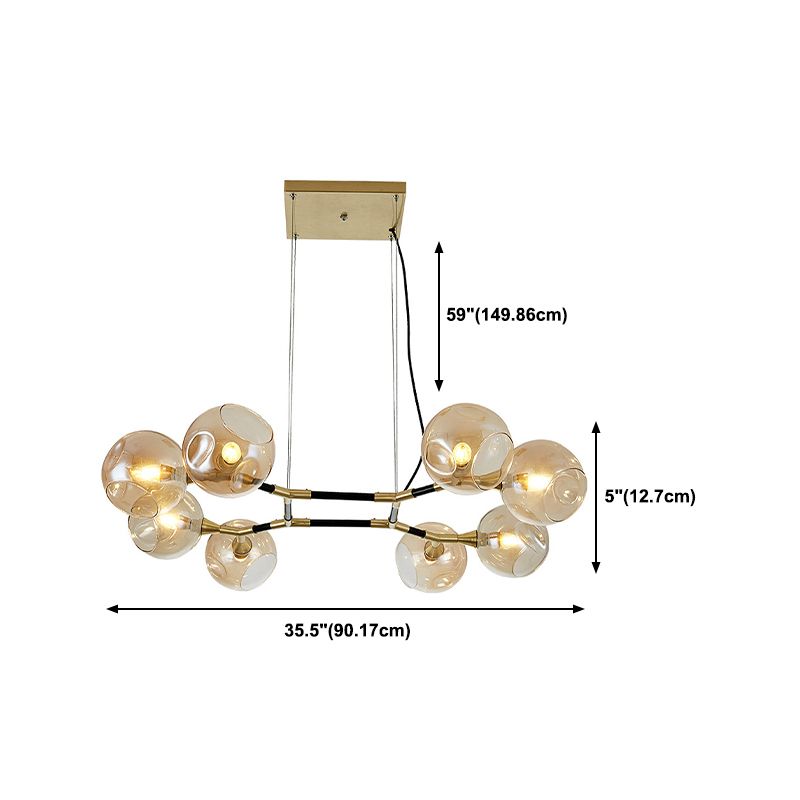 Glass Round Shape Chandelier Light Modern Style 8 Lights Chandelier Light Fixture in Gold