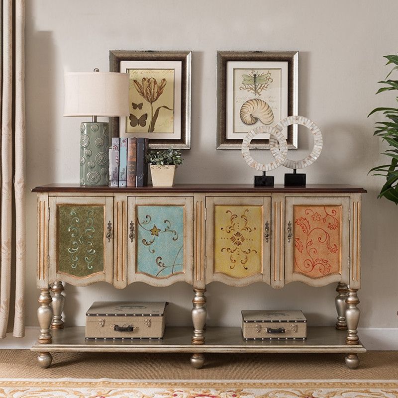 Industrial Solid Wood Storage Cabinet with Doors Chest with Shelves