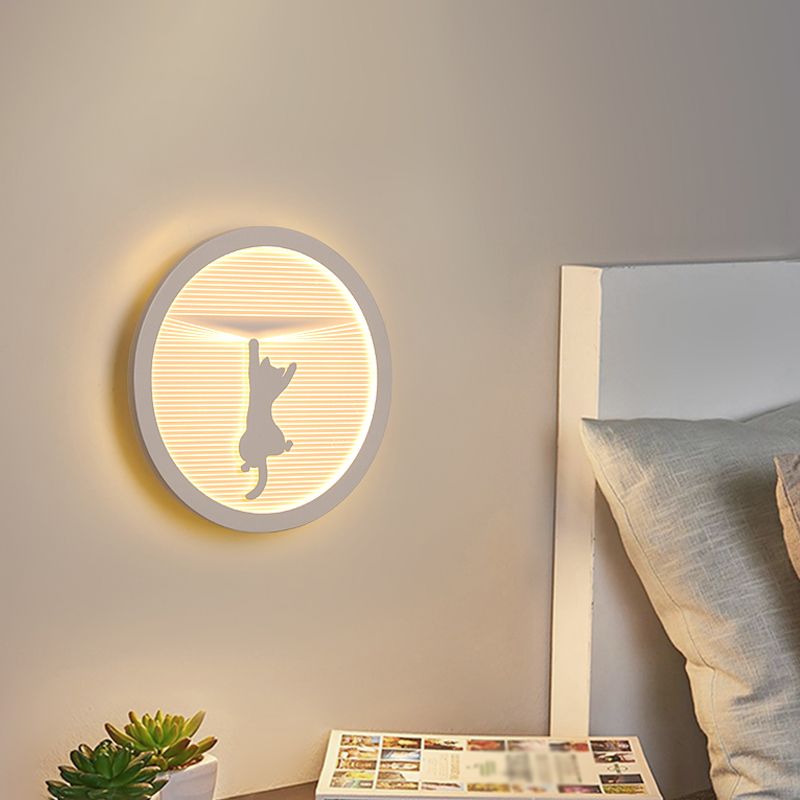 Circular Bedside Surface Wall Sconce Acrylic LED Cartoon Wall Lighting with Umbrella/Cloud/Bird Design in White