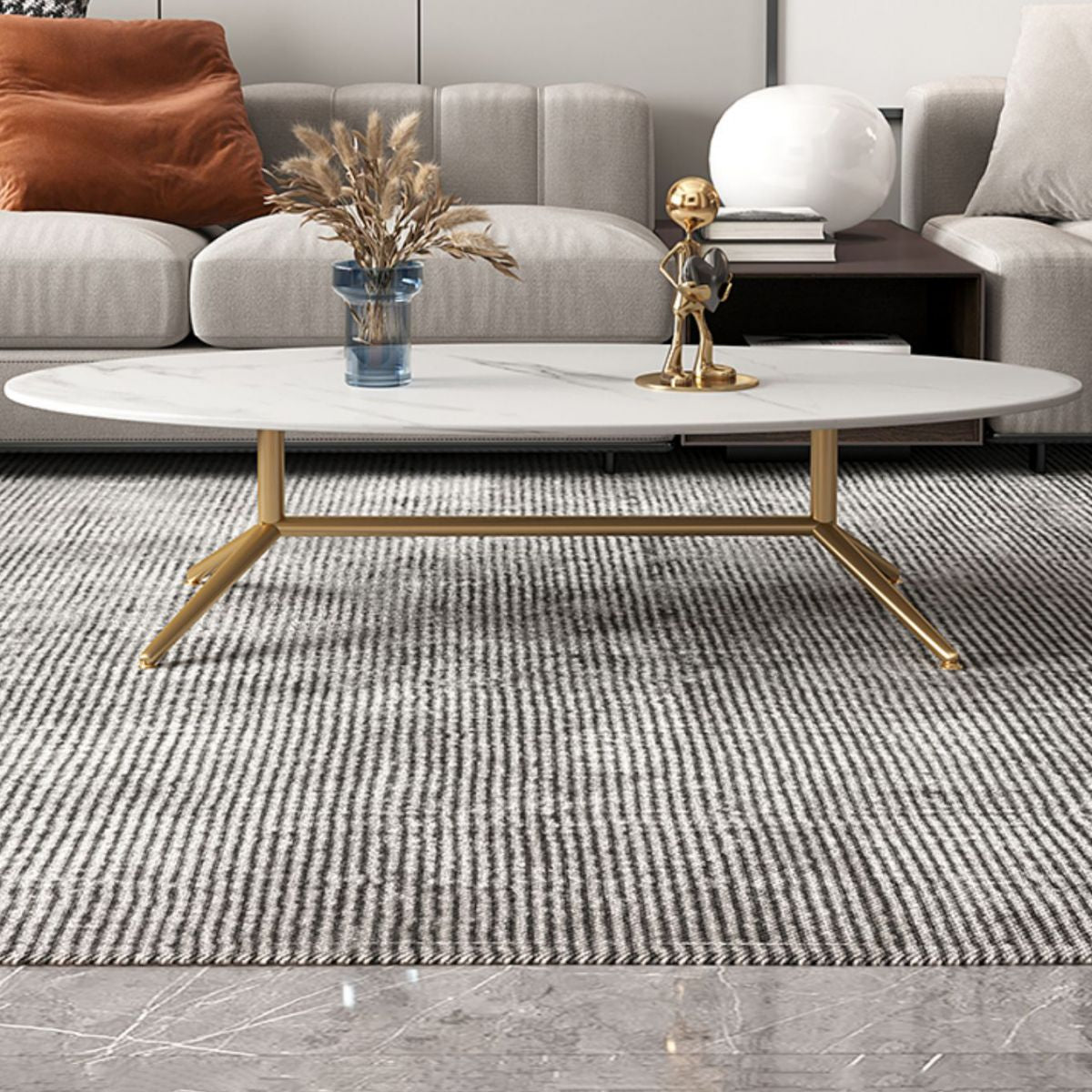 Glam Style Metal Base Cocktail Table Black and White Slate Top Coffee Table