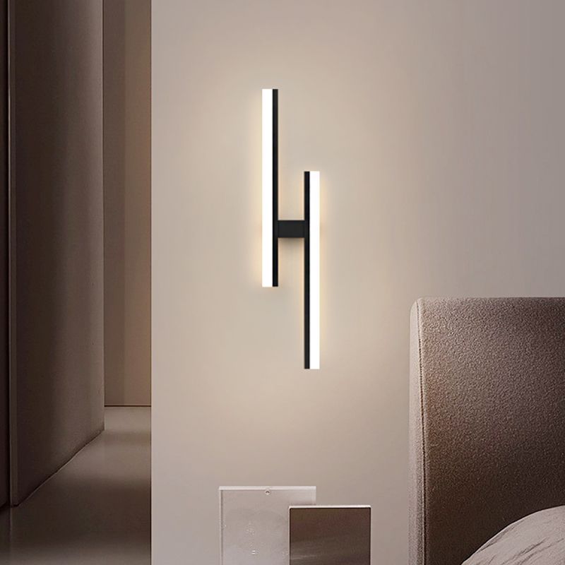 Forma lineal Luz de pared de metal Estilo moderno 2 luces Luz de montaje de pared Luz de luz en negro