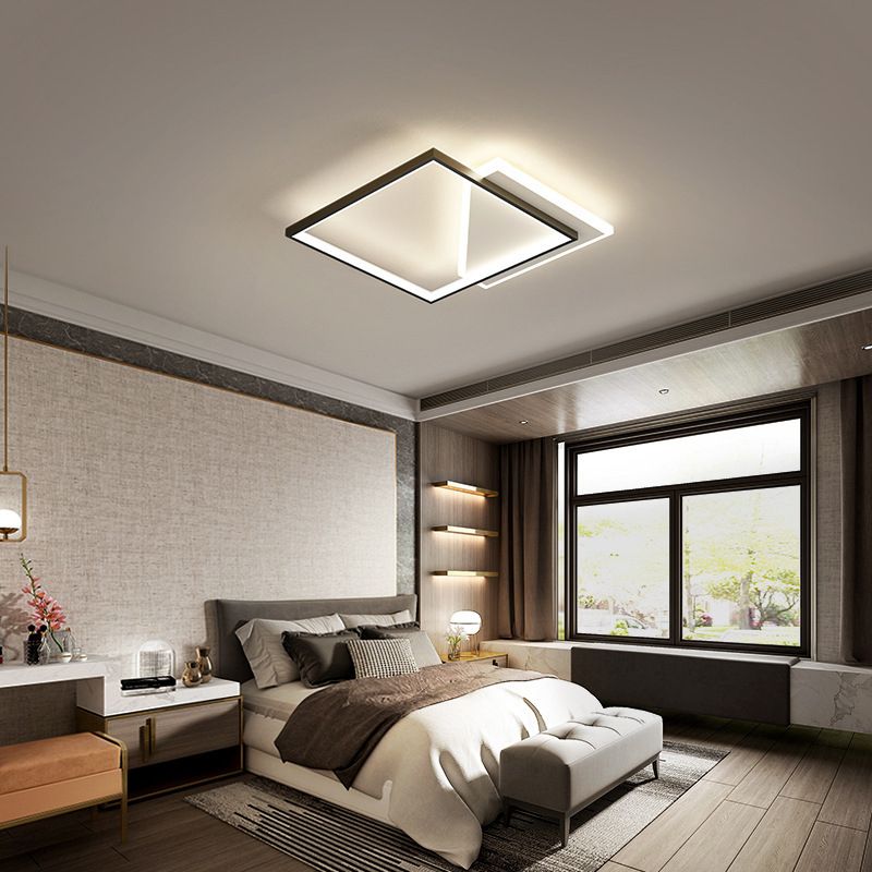 Black and White LED Flush Mount in Modern Style Aluminium Geometric Ceiling Light with Acrylic Shade