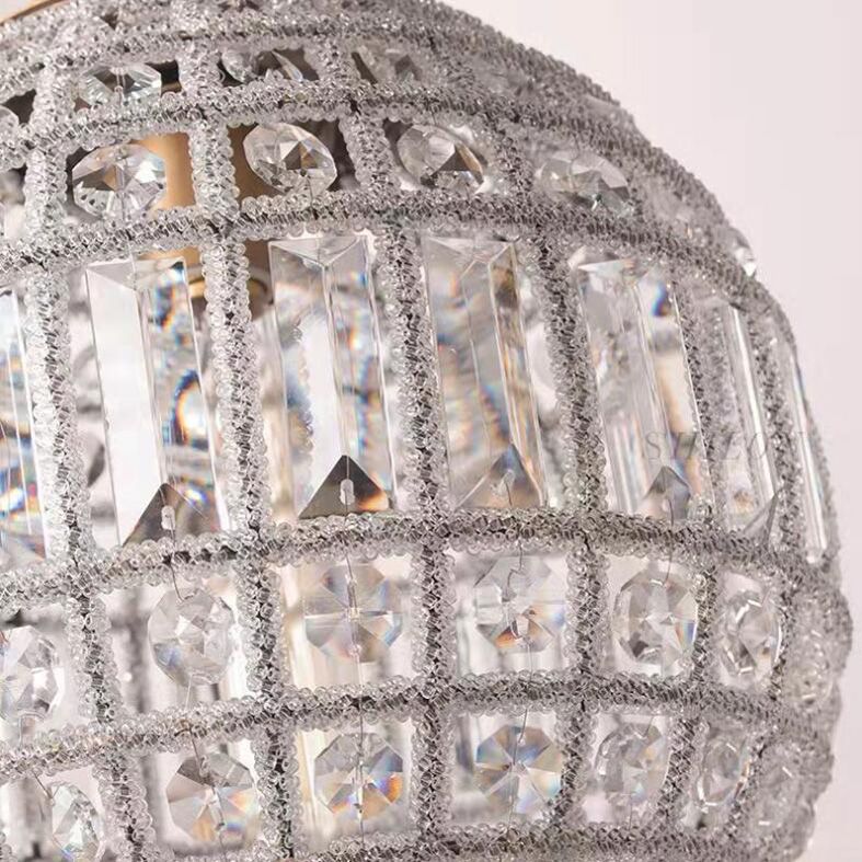 Brass Finish Globe Pendant Lighting Fixture Simple Style Crystal Chandelier for Bedroom