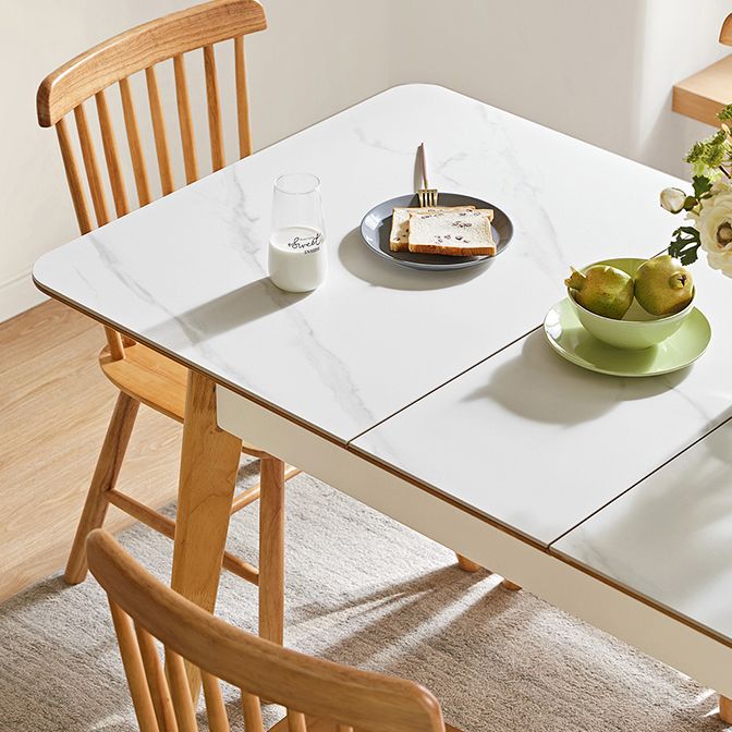 Stone Top Dinette Table with Wooden Frame Modern White Home Dining Table