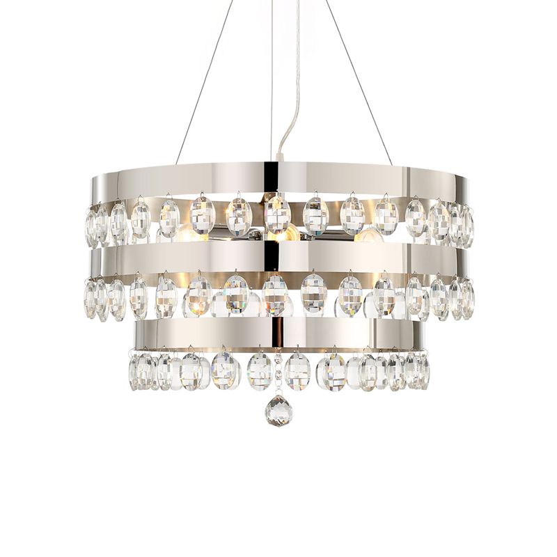 Tiered Ring Hanging Ceiling Light Metallic Multi Light Chandelier Lamp with Clear Crystal Deco in Chrome