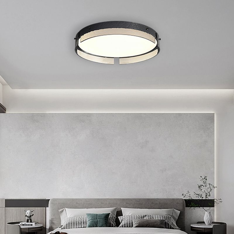 Modern Style Ceiling Mount Light LED Round Black with Glass Shade for Bedroom