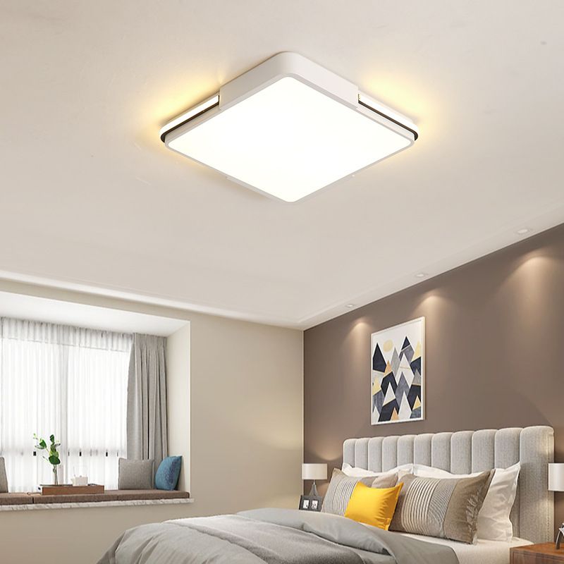 White Square/Rectangular LED Flush Mount Light Simple 16"/19.5"/35.5" Wide Acrylic Bedroom Ceiling Lamp in Warm/White Light