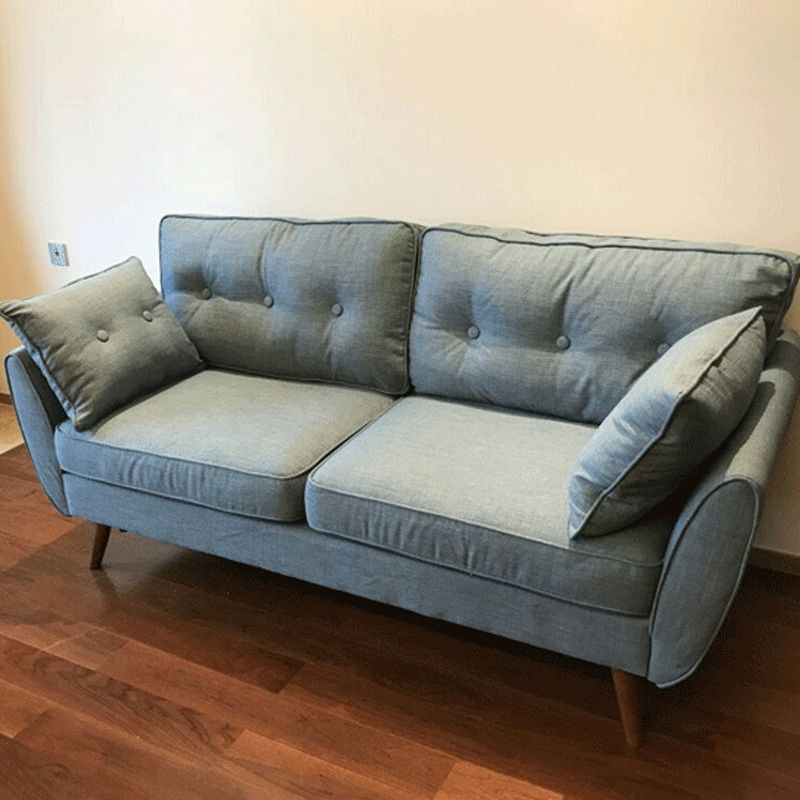 Tufted Flared Arm Sofa 3-Seater 34.64" H Linen Cushions Sofa