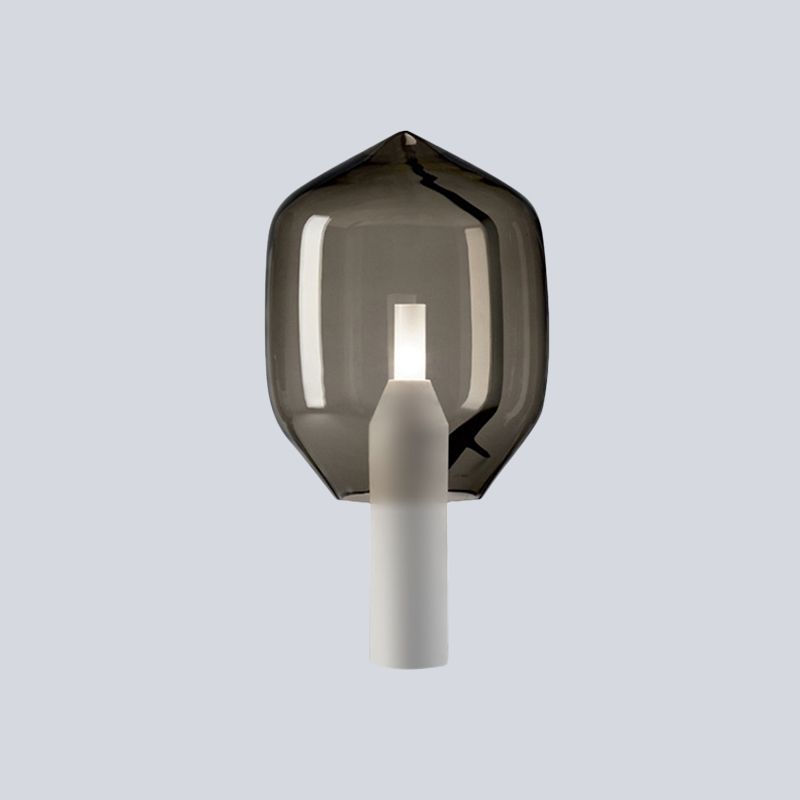 Lámpara de escritorio de sombra de jarra de vidrio de humo Luz de mesa moderna 1 cabeza, base de metal blanco cilindro