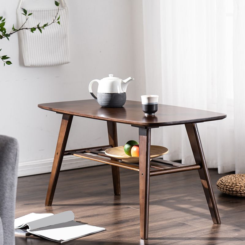 4 Legs 1 Single Coffee Table with Wood Accents Modern Rectangular Cocktail Table