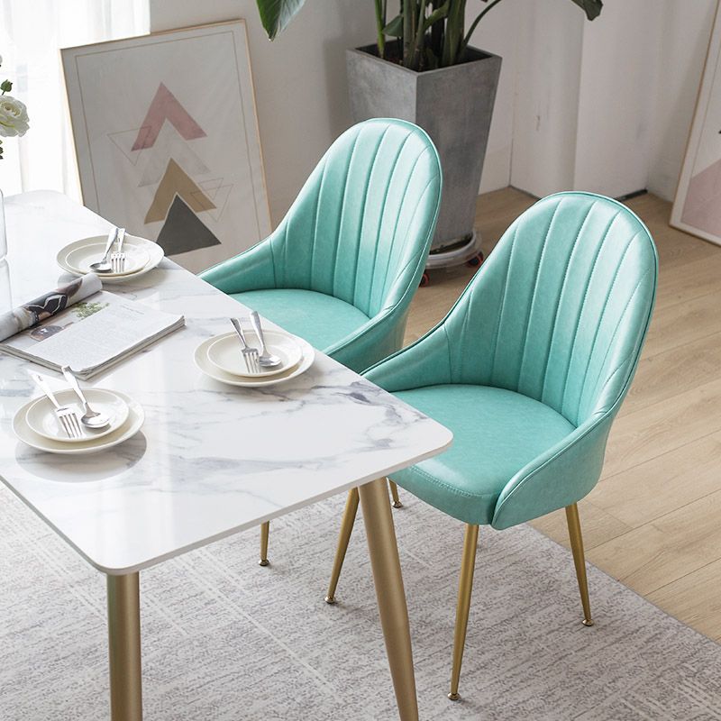 Dining Room Side Chair Glam Style Parsons Armless Chair with Golden Legs