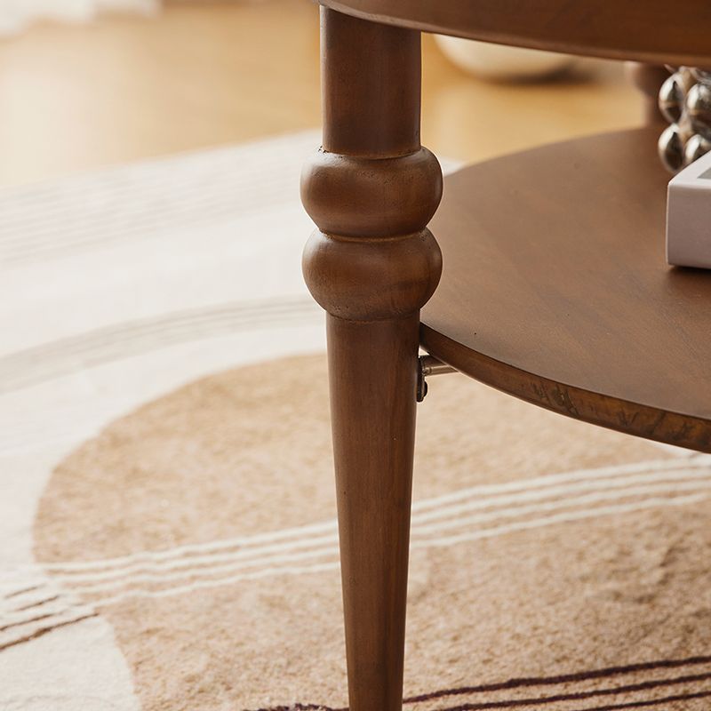 Modern Glass Top Coffee Table Solid Wood Brown Table with Storage