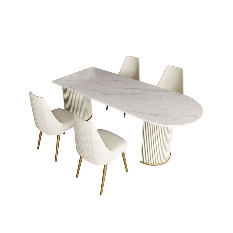 Free Form Sintered Stone Table for Restaurant Luxury White Top Table with Double Pedestal