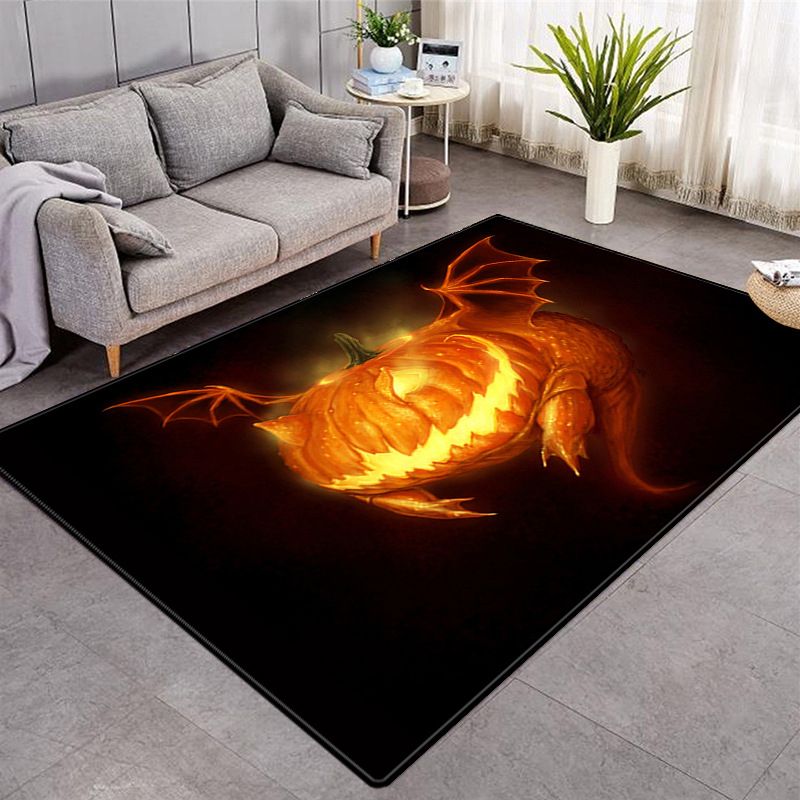 Black Modern Rug Polyester 3D Pumpkin Pattern Rug Washable Rug for Living Room